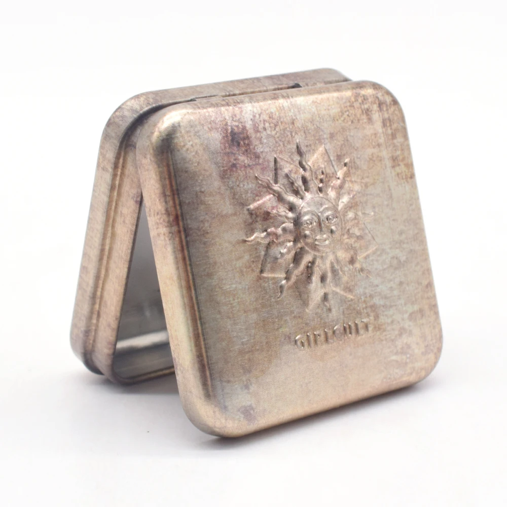 Custom Embossed Logo Tinplate Small Mini Tin Condom Storage Box Candy Mint Usb Metal Hinge Tin Can Hinged Square Tin Box Case