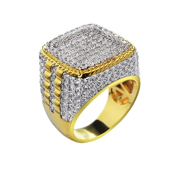 wholesale price hip hop two tone iced out cz 925 sterling silver 18k gold finger rings