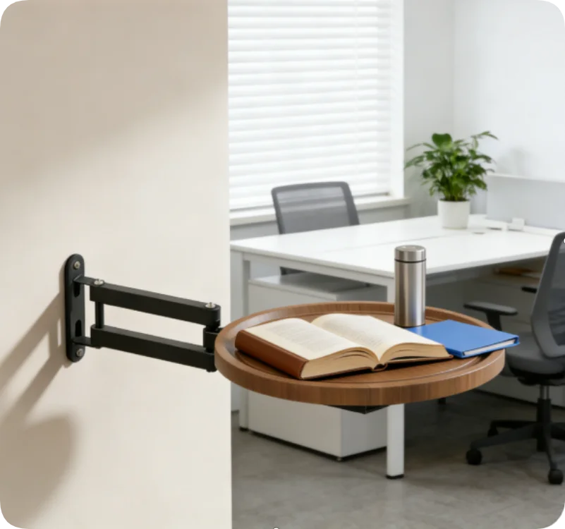 Wall-Mounted Metal Folding Table with Retractable Shelf Foldable Round Design Durable Multifunctional for Home & Commercial Use