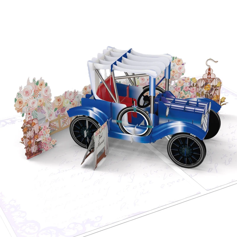 Winpsheng ODM/OEM персонализированный 3d синий автомобиль всплывающий Цветок открытка свадебные пригласительные
