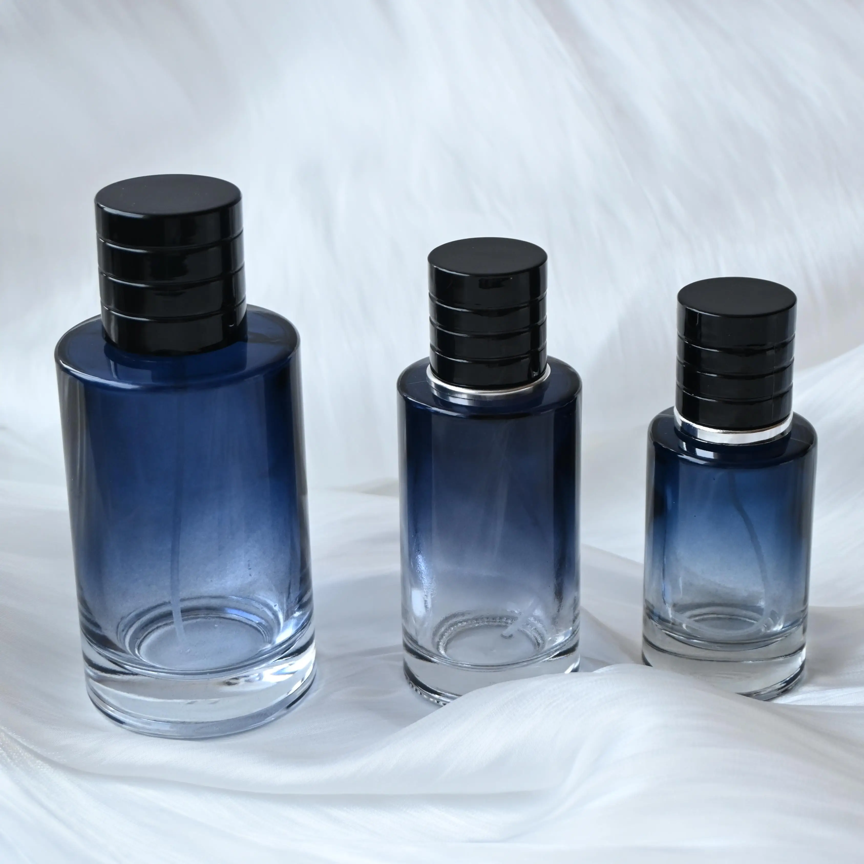30ml 50ml 100ml Empty Luxury Cylinder Blue Black Glass Perfume