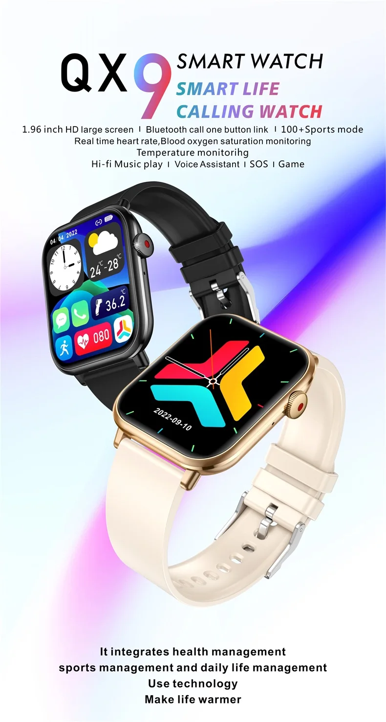 2023 Reloj QX9 Wearable Device Phone Call Smart Watches with Body Temperature BT Calling Sport Smartwatch with Big Screen