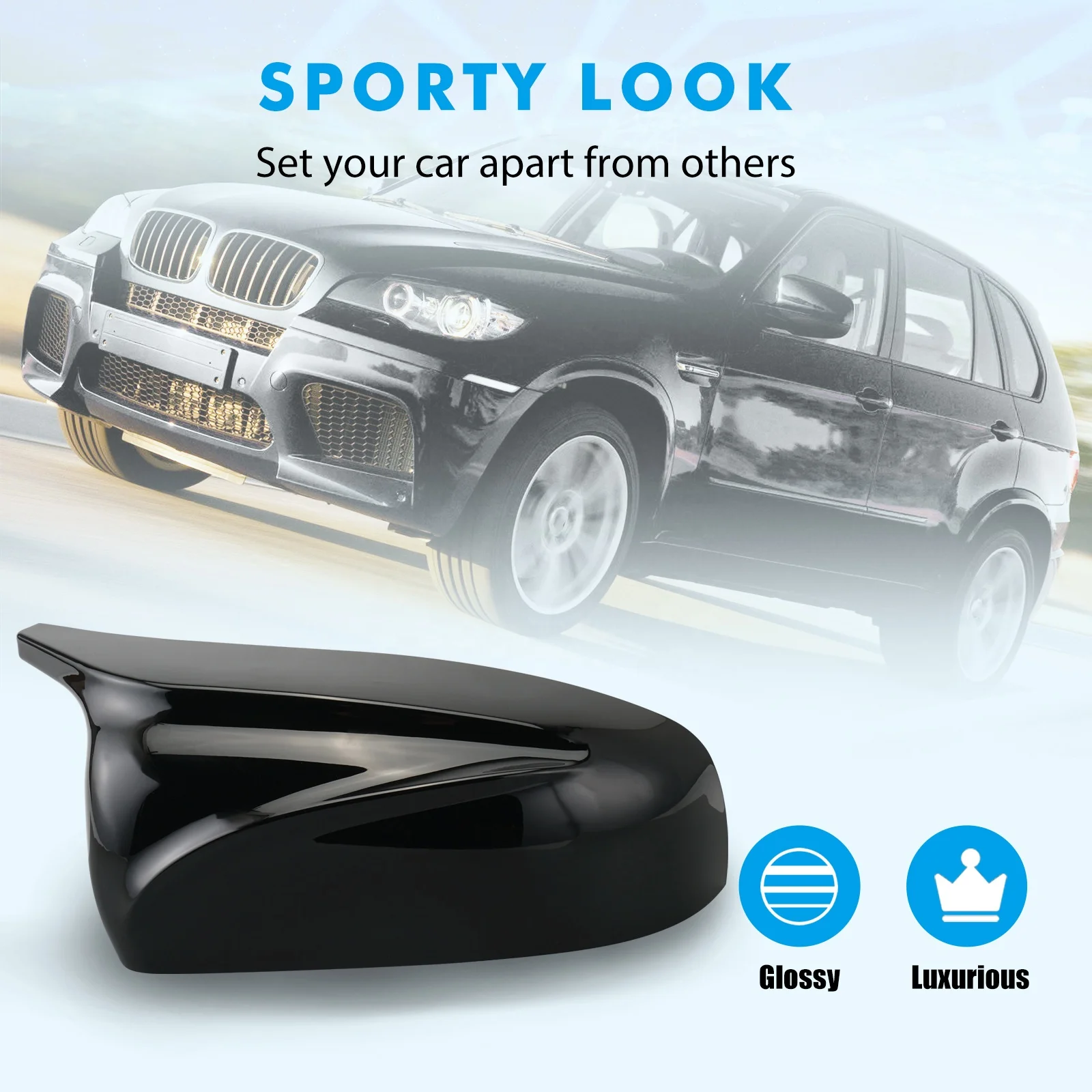 Wing Mirror Cover Cap A Pair Bright Black/ABS Mirror Cover X5 X6 Car Side Rearview Mirror Cap Cover Replacement For BMW X5 X6 E70 E71 2007-2013 Wing Mirror Cover (Color