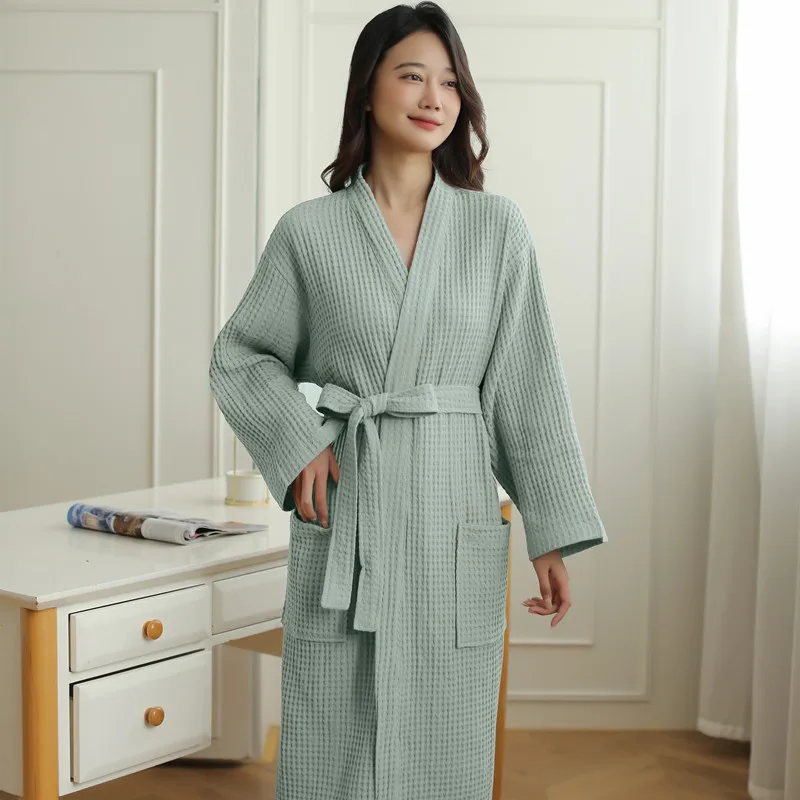 Best Price 100 Cotton Robe Customized Logo Orange Color Vneck Waffle