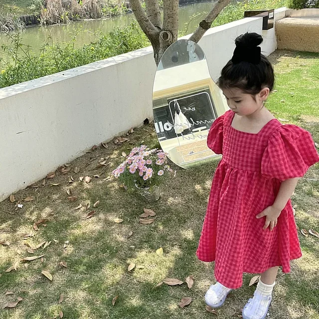 childrens plain cotton dresses Blank Short Sleeve Empire Waist Ruffle Dress