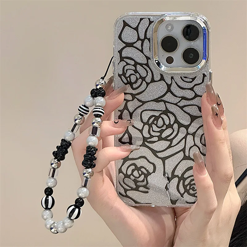 Hot selling high quality phone case with bracelet multicolour phantom coconut tree bow star love pattern phone case manufacture