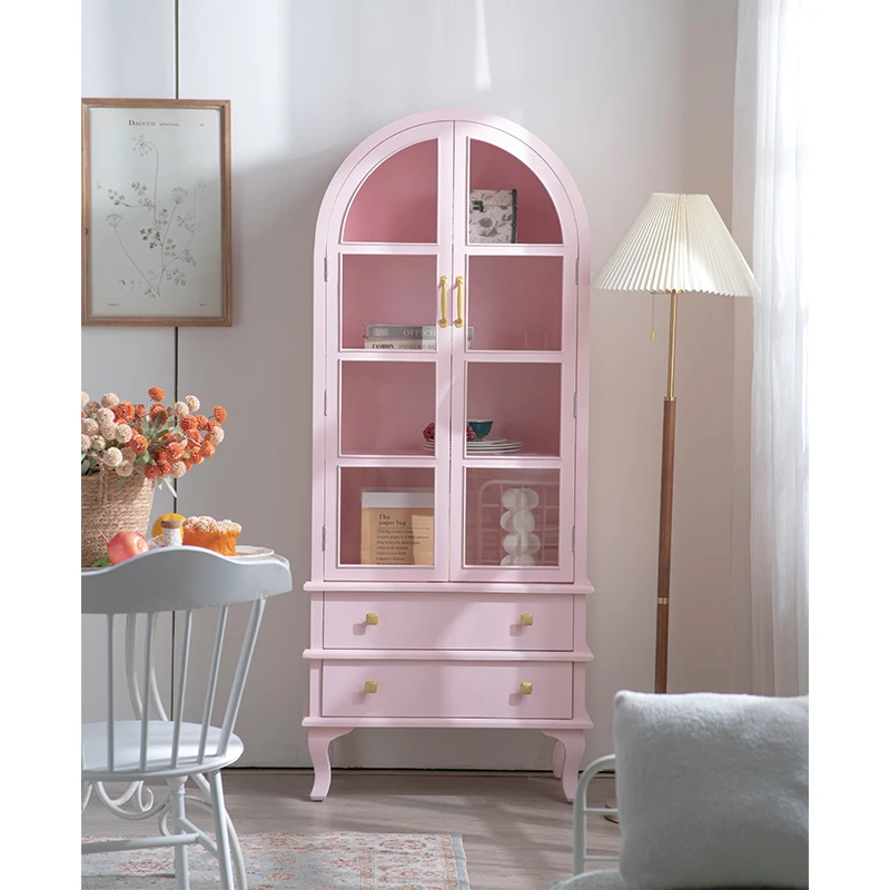 Home Nordic Decors Arch Storage Sideboard Vintage Glass Door Pink