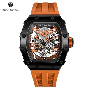 For TSAR BOMBA Luxury Men's Watch with Skeleton Dial Automatic Mechanical Movement Miyota Brand Water Resistant Analog Display