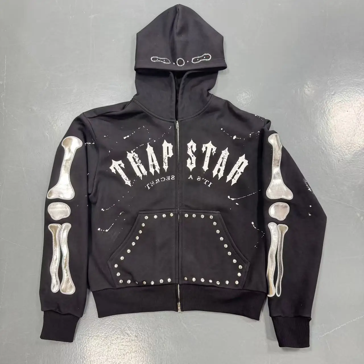 Streetwear Custom Boxy 420 Gsm Rhinestone Zip Men Hoodie Acid Wash High Quality Heavyweight Cotton Distressed Zipper Hoodies gallery 7