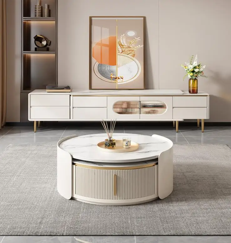 Living room furniture combination retractable coffee table marble tea table for hotel