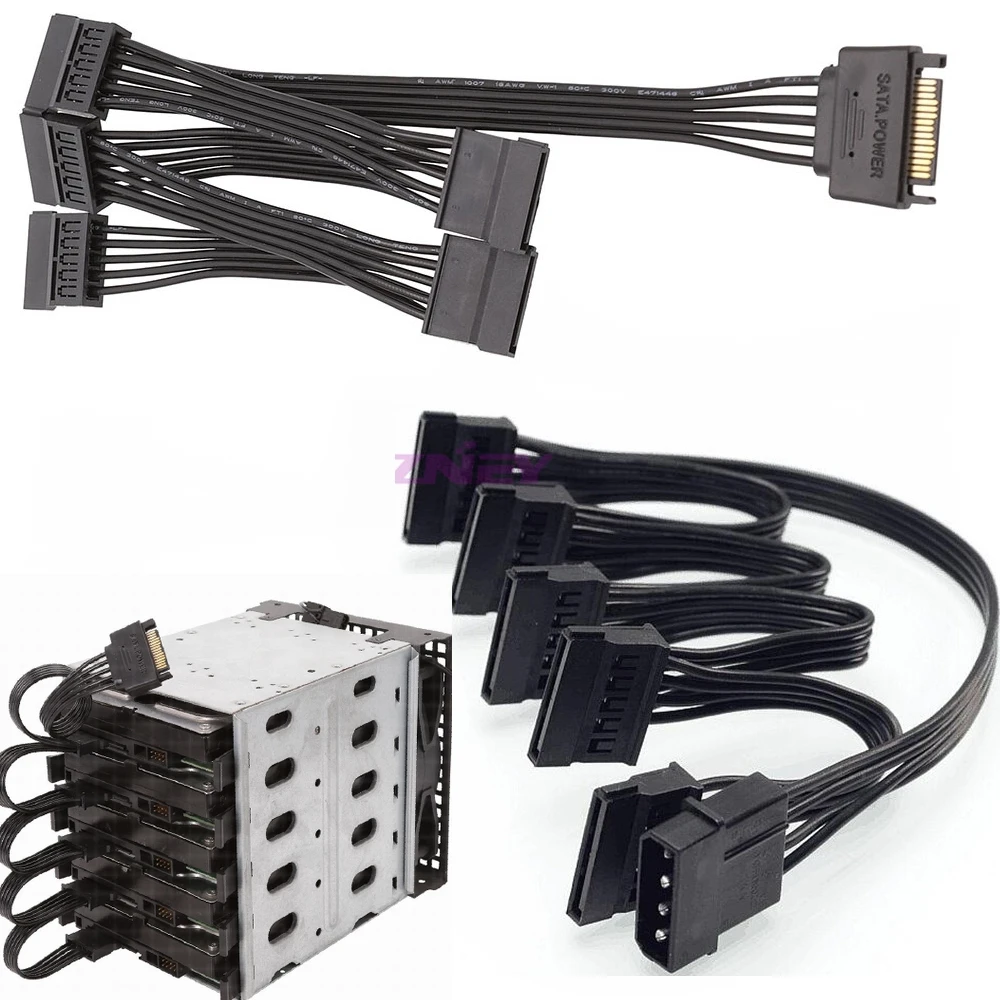 15 broches Sata Power Extension Câble disque dur 1 mâle à 5 femelle (60cm)