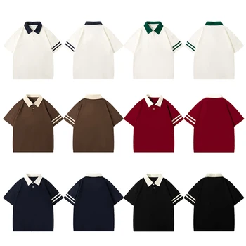 Men's/Women's Oversized Polo Shirt Short Sleeve - Casual Cotton Striped Collar T-Shirt Loose Fit Fashion Tops for Summer 2025