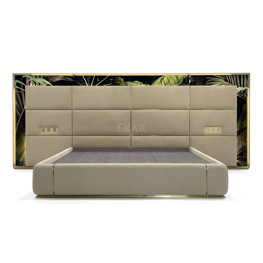 Luxurious Wide-Screen Bed with Intelligent Control Panel & Pandora Marble Headboard - Modern Multifunctional Design manufacture