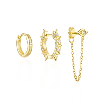 fashion earrings set jewelry 925 sterling silver earrings eye rivet diamond zircon tassel chain gold plated hoop earrings women