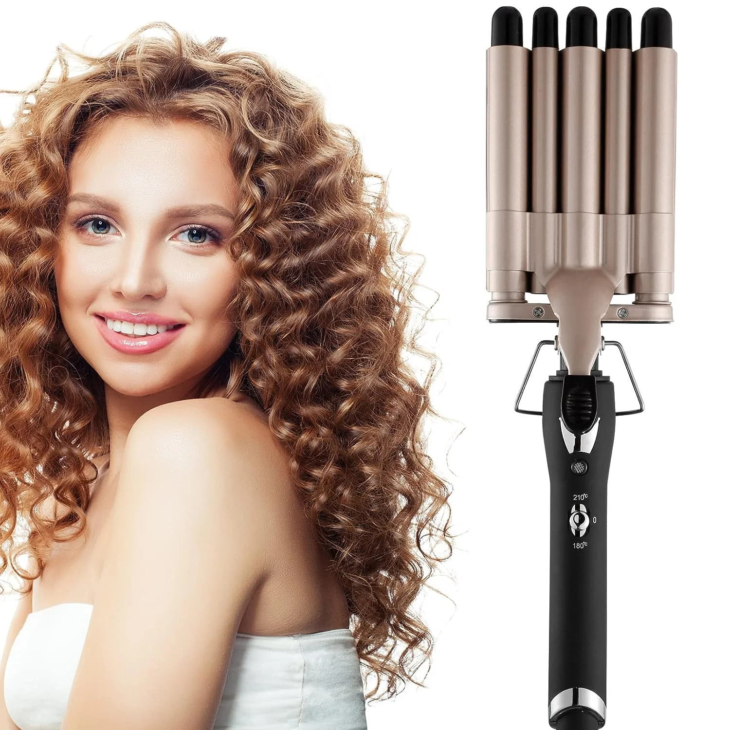 Hair Crimper Iron 5 Barrel Curling Iron Wand,0.6 Inch Hair Waver Curler Ceramic Tourmaline Hair