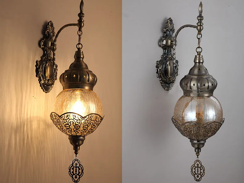 15 Вт E27 в марокканском стиле Железный настенный светильник креативный ручной работы лед треснутый стеклянный абажур светодиодный автоматический цветопередача гостиничного ресторана