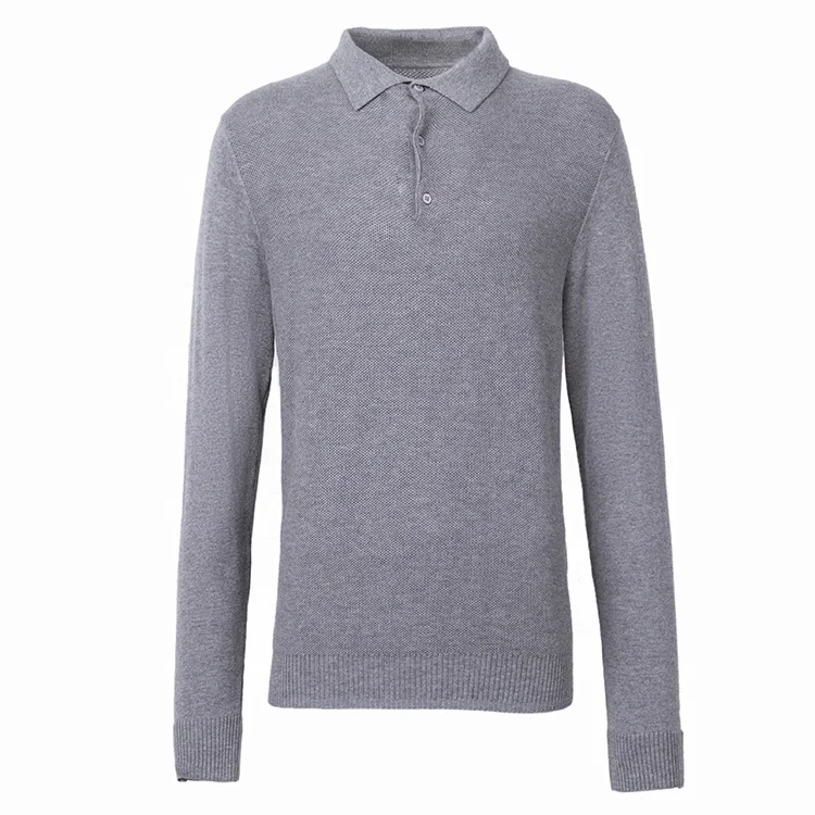 Men Polo Neck Long Sleeve Casual Knit Sweater