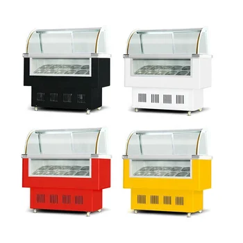 Commercial Dual Curved Sliding Glass Door Chest Ice Cream Display Refrigerator Freezer