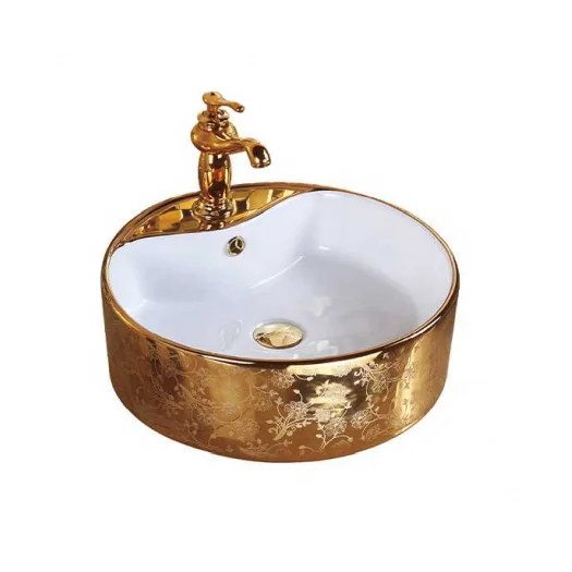 New Ceramic Wash Basin Toilet Basin Sink Golden Modern Oval Washing