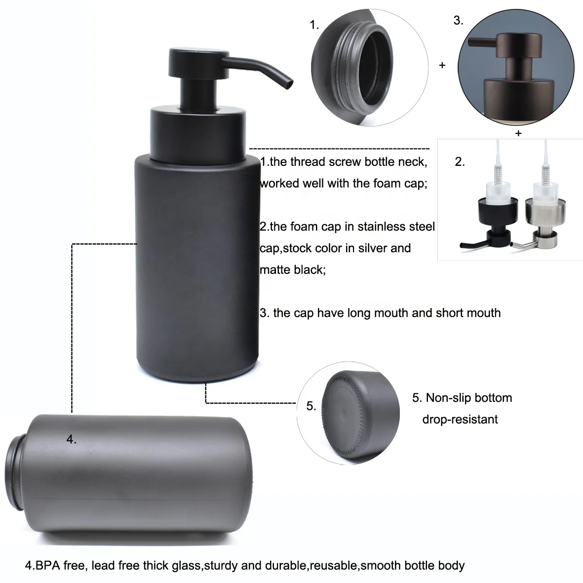 Glass Foaming Soap Dispenser With Gold Pump - Refillable Bathroom & Kitchen Soap Dispenser, 12oz Capacity