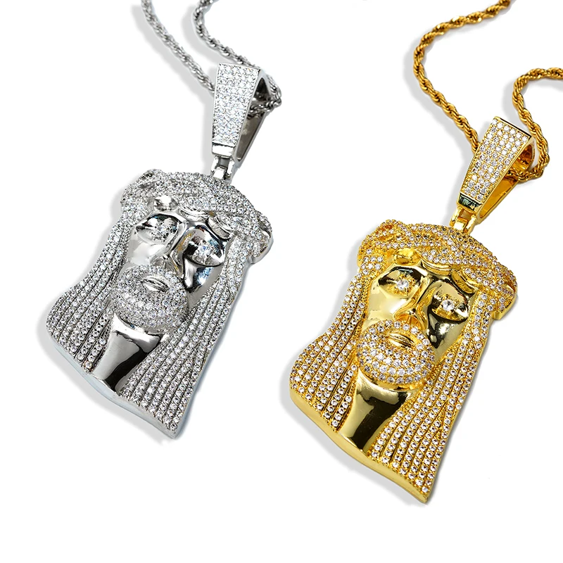 Ciondolo Testa Jesus In Stile Hip Hop &ndash; Placcato Oro 14K, Micro Pav&eacute;, Modello BCS1021G, MaxBling81