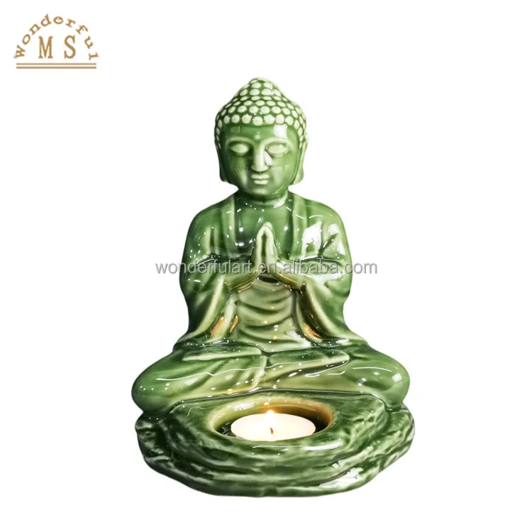 Customized ceramic buddha head candle holder gift tea light holder color glazed home desktop decoration