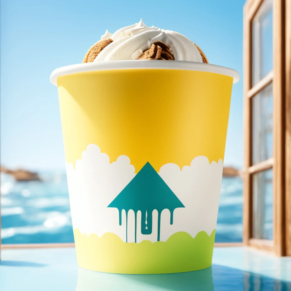 disposable eco friendly take away coffee dessert paper bowl iced ice cream cups with lid print custom logo