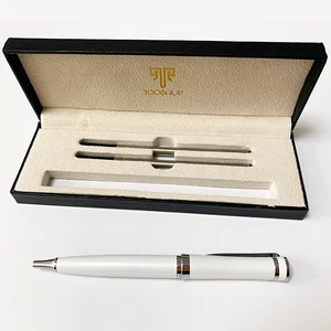 Luxury Business Gift White Metal Ball Pen with Custom Logo Office Supplies Promotion Twist Metal Ballpoint Pen Set with Box