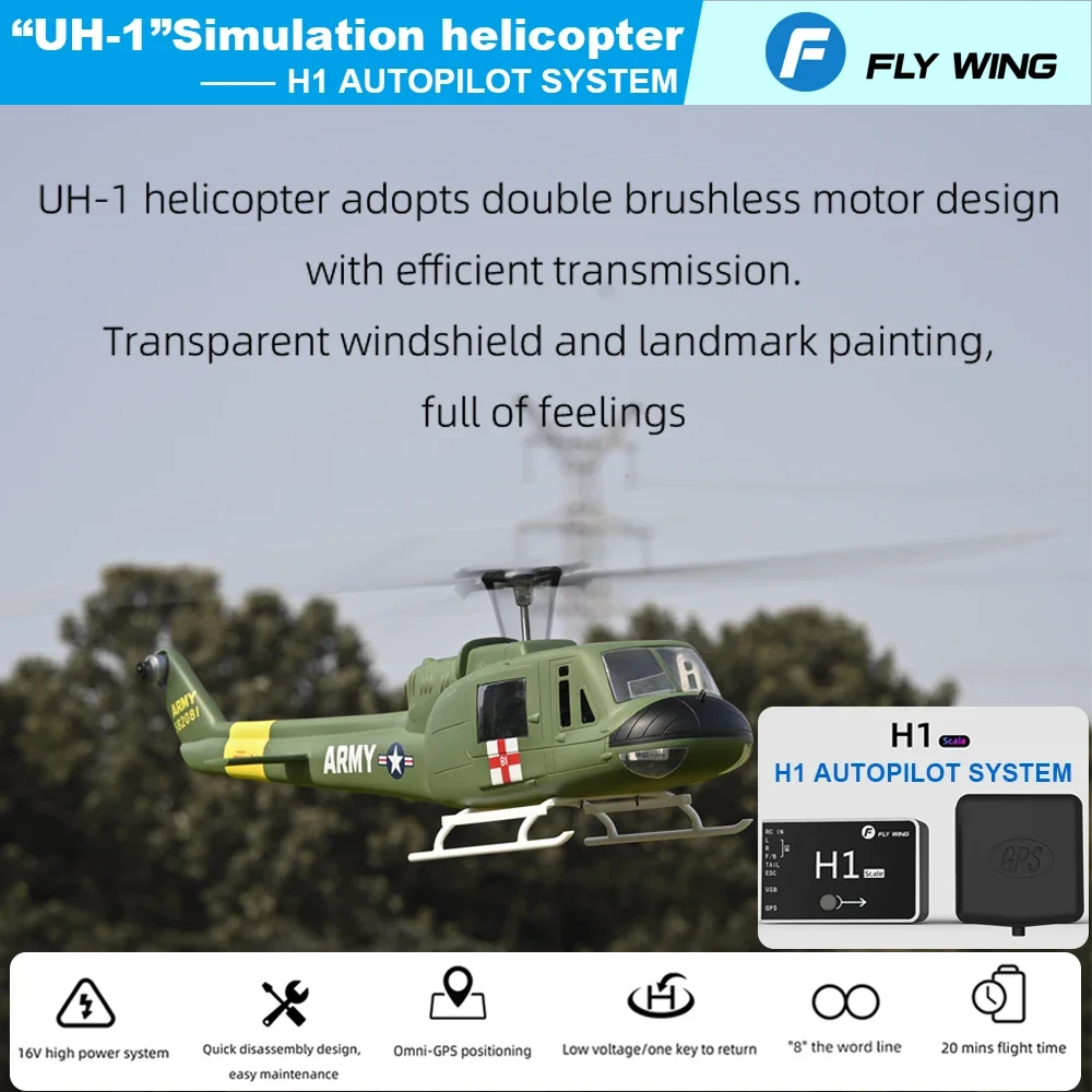 FLY WING UH-1 V3RCヘリコプターV3アップグレードバージョン6CHUH1 HueyGPS高度保持スケールH1飛行制御システム