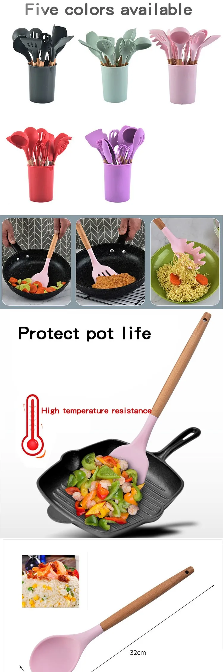 Hot Silicone Red Kitchen Utensils Set With Bucket Cooking Utensil With