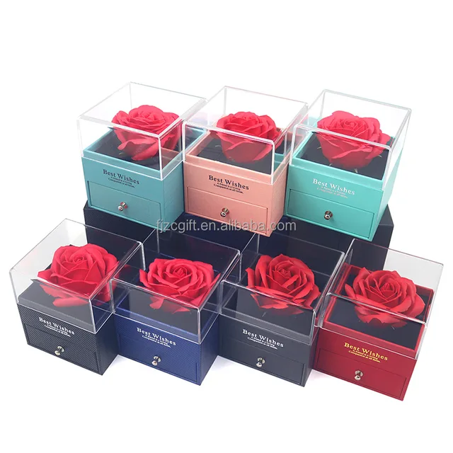 High Quality Wholesale Luxury Transparent Acrylic Soap Rose Flower Jewelry Box For Mother's Valentines Day Gift