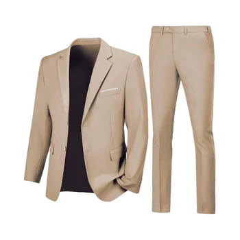 Men's Slim Fit 2-Piece Tuxedo Single Breasted Two-Button Notched Lapel Jacket Flat Front Pants Solid Design