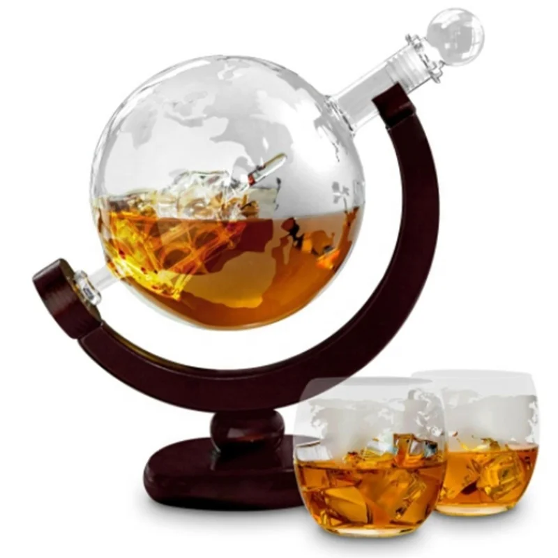 Whisky Decanter Globe Set avec 2 gravé Globe WHISKY VERRES LIQUEUR VODKA 850 ml