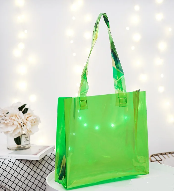 Vietnam Made Custom Transparent Pvc Shopping Bag Holographic Pvc Tote