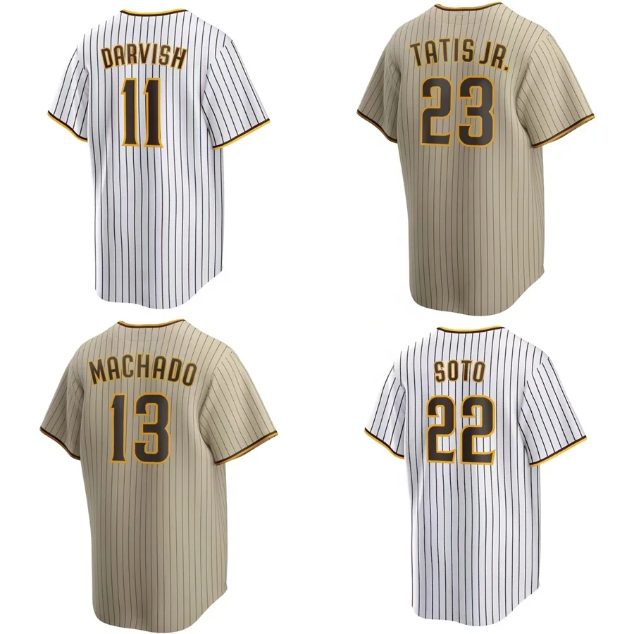 Wholesale 2022 Juan Soto 22# San Diego Padre Yellow Stripes White Stripes  New Baseball Jersey Full Embroidery High Quality From m.