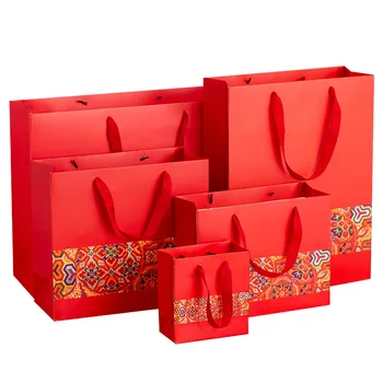 OEM High Quality red boutique shopping your own logo kraft paper bags for jewelry gift wrapping