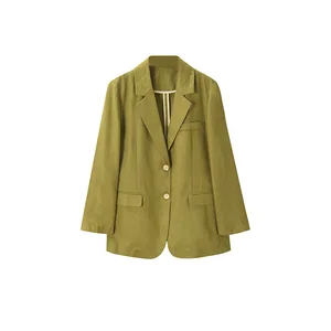 New Fashion Women's Linen V-neck Autumn Regular Fit Long-Sleeved Anti-shrink Blazer Elegant Korean Casual Designer Suits Coats
