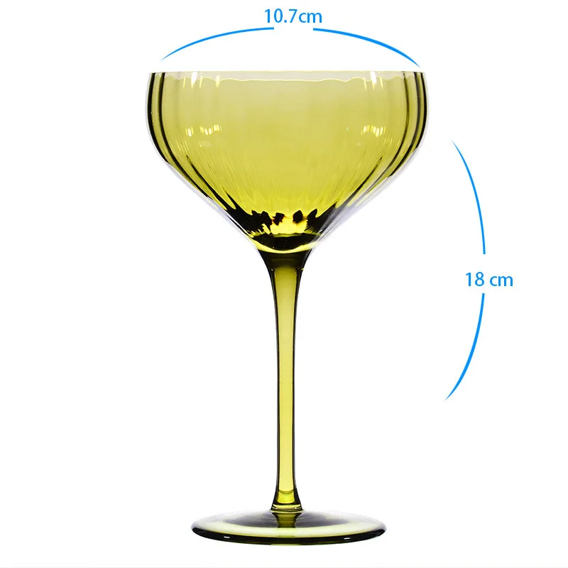 Hand Blown Crystal Colorful Ribbed Champagne Coupe Glasses