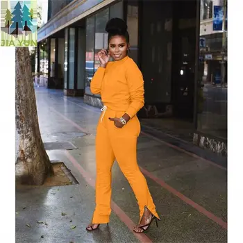 2021 Fall women clothes plus size Fashion casual loose long sleeve two-piece sweater suit solid two piece set