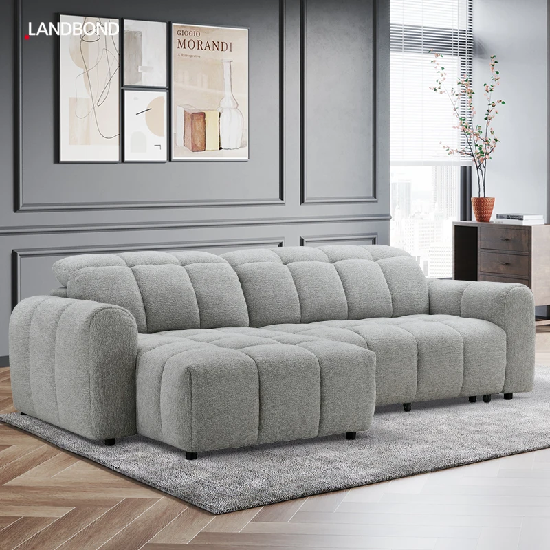 Convertible Sliding L Shape Living Room 2 3 Seater Couch Fabric Pull Out Corner Sofa Bed Sleeper Electric Control Sofa Bed