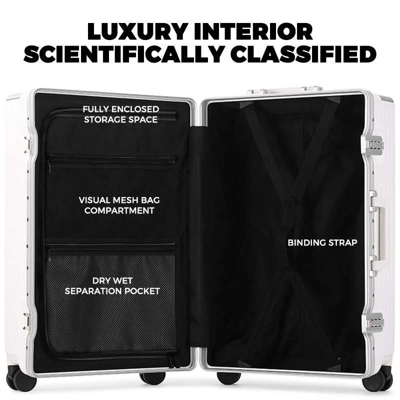18 20 24 26 Inch Aluminum Frame Suitcase Set TSA Lock USB Port Boarding Luggage Spinner Wheels and Front Open Design