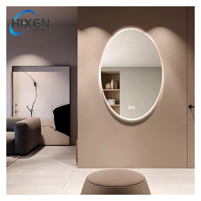 HIXEN backlit frontlit bathroom frameless anti-fog Bluetooth touch screen oval led smart mirrors
