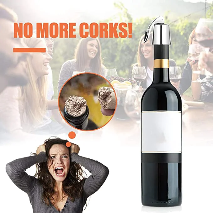 High Quality Durability Easy Clean Reusable Stainless Steel Wine Bottle Stopper With Silicone Plug