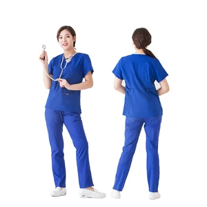 Women's New Design Scrub Uniform Customized Logo Working Wear Stretchy V-Neck Scrub Top and Pants