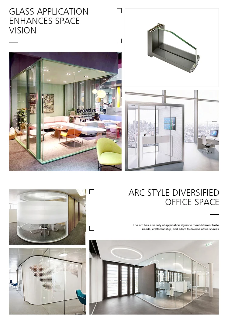 Frame Hidden Aluminum Poder Coating Glass Wall Partitioning for Office ...