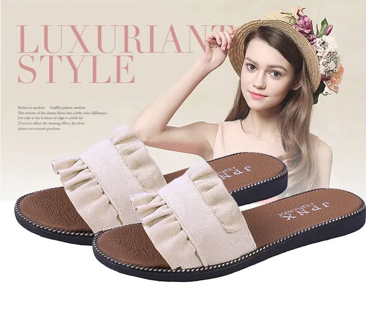 Chanclas de primavera y verano 2019 para mujer, sandalias nuevas con  volantes, zapatos de fondo plano para playa de ocio con punta de acero,  tendencia