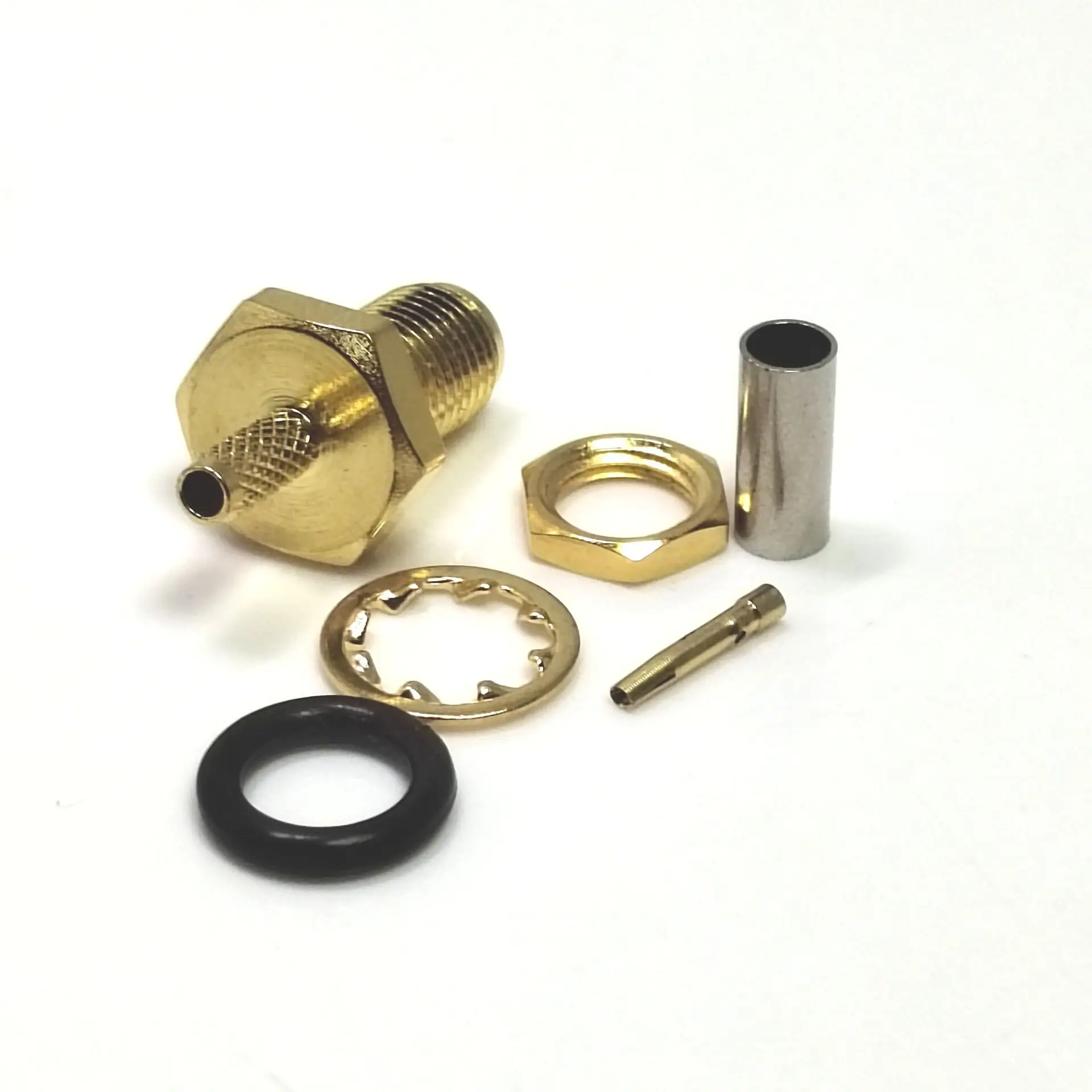 Factory supply gold plated sma female jack bulkhead waterproof brass straight  crimp for rg316 cable rf connector supplier