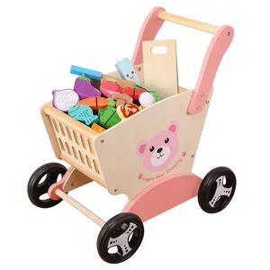 Multi-functional Bear Shipping Cart Walker Fruits Vegetables Cut Toy Educational Learning Games for Kids Toddler Boys & Girls