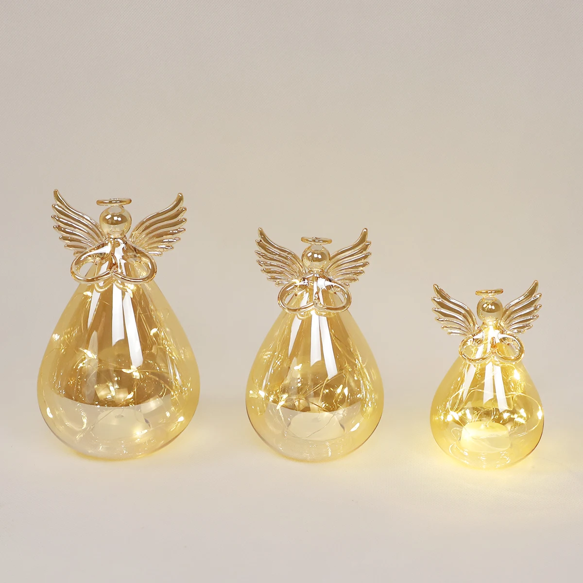 Mothers Day Birthday Gifts Golden Praying Angel Led Hand Blown Glass Christmas Home Decoration Battery Operated Shining Crafts