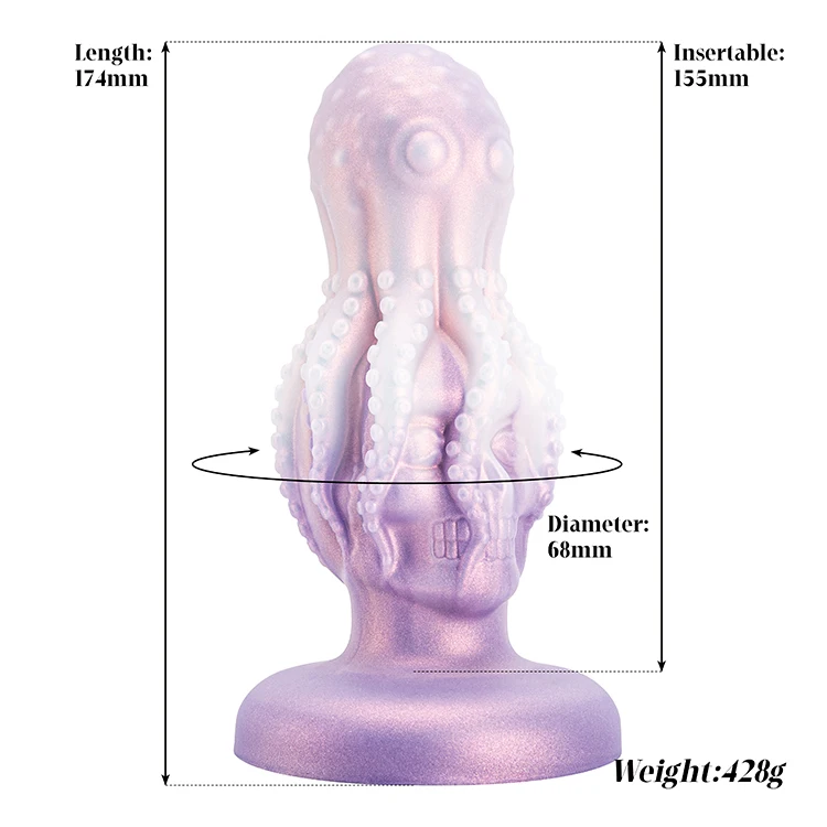 Purple Gradient Octopus Plug Shape Liquid Silicone Dildos for Women Soft Luminous Mixed Colors Colourful Glowing Vibrator